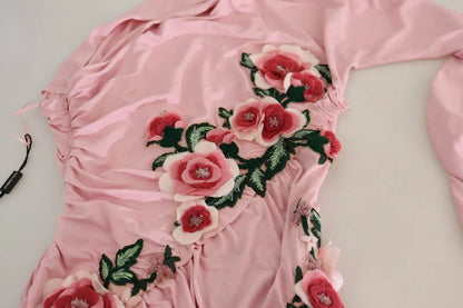 Dolce & Gabbana Pink Flower Embellished One Shoulder Dress