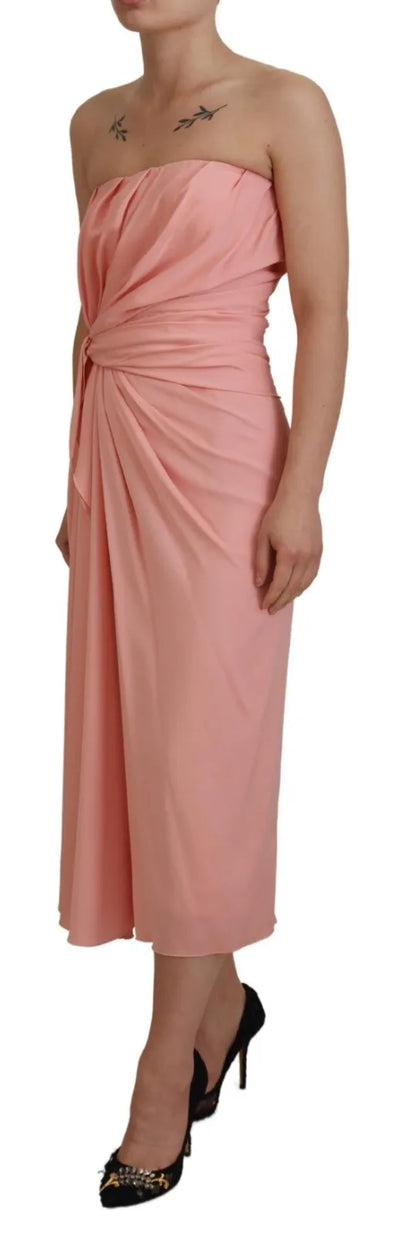 Dolce & Gabbana Pink Silk Stretch Strapless Sheath Midi Dress