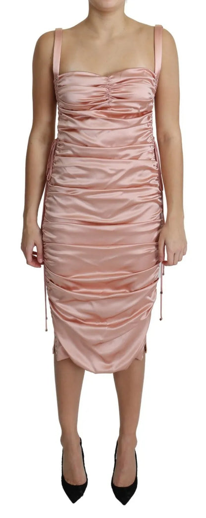 Dolce & Gabbana Pink Spaghetti Strap Bodycon Midi Dress