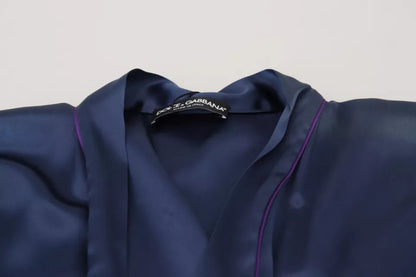 Dolce & Gabbana Blue Satin Silk Waist Belt Robe Jacket