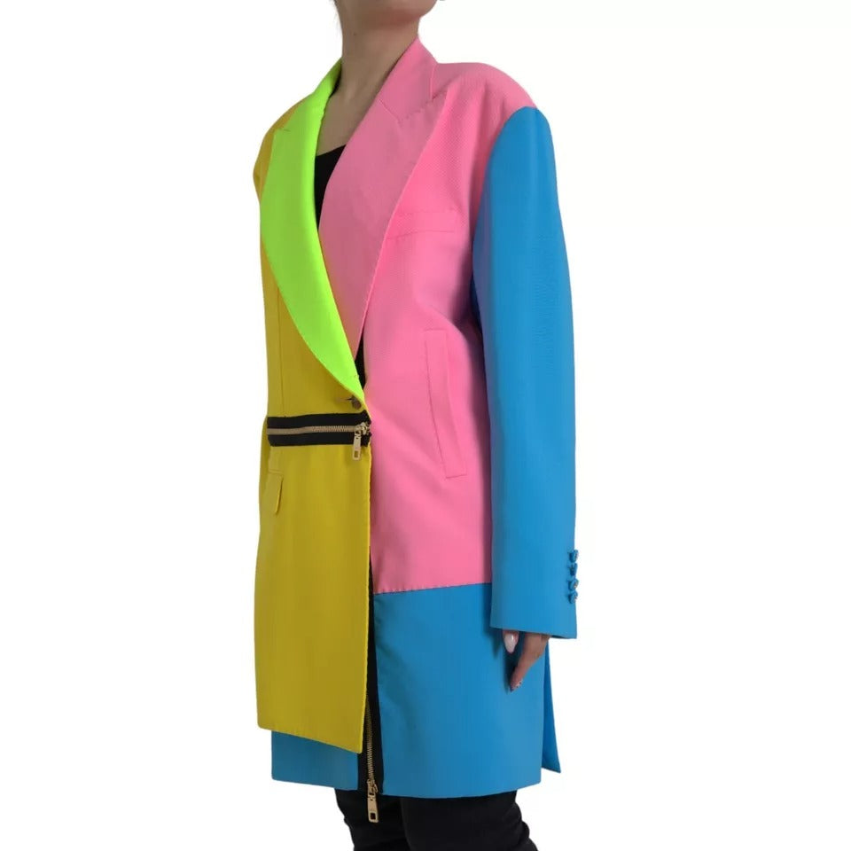 Dolce & Gabbana Multicolor Patchwork Peak Lapel Coat Jacket