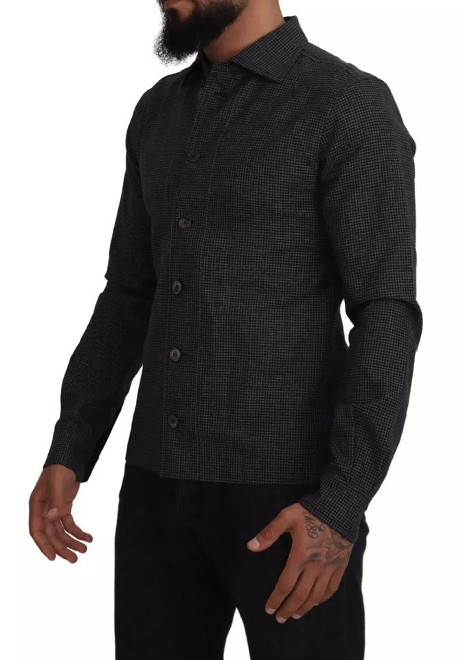 Dolce & Gabbana Black Gray Checkered Long Sleeves Collared Casual Shirt