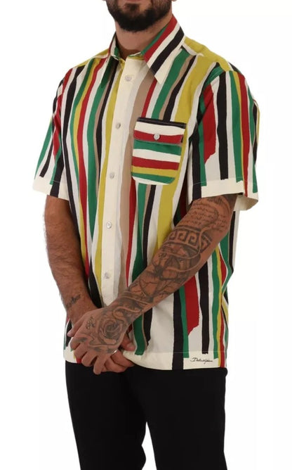 Dolce & Gabbana Multicolor Striped Short Sleeve Cotton Shirt