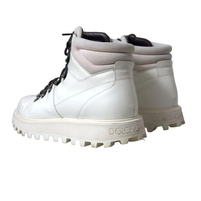 Dolce & Gabbana White Vulcano Trekking Ankle Boots Men Shoes