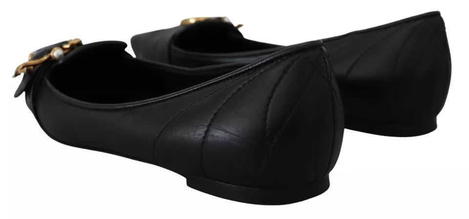 Dolce & Gabbana Black Devotion Leather Pointy Flats Shoes