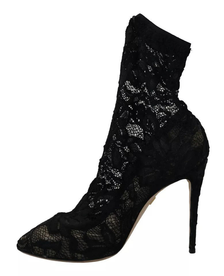 Dolce & Gabbana Black Stretch Socks Taormina Lace Boots Shoes