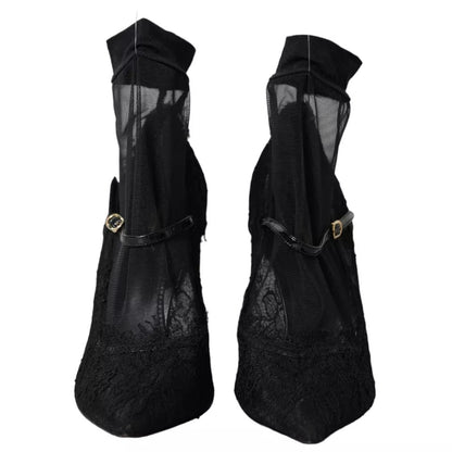 Dolce & Gabbana Black Tulle Stretch Boots Pumps Shoes