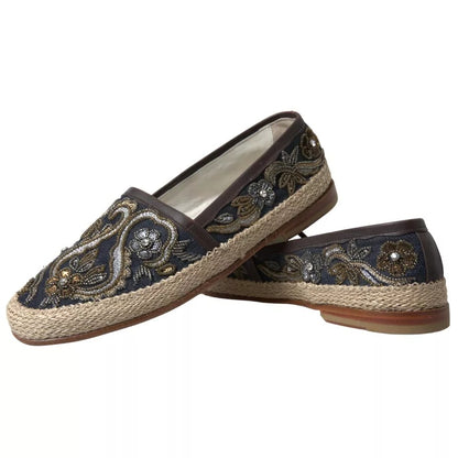 Dolce & Gabbana Blue Embroidered Denim Men Espadrilles Shoes