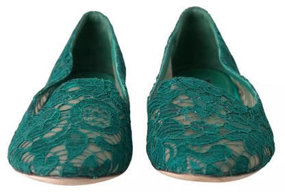 Dolce & Gabbana Green Floral Lace Loafers Flats Shoes