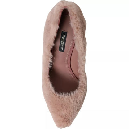 Dolce & Gabbana Light Pink Faux Fur Heels Pumps Shoes