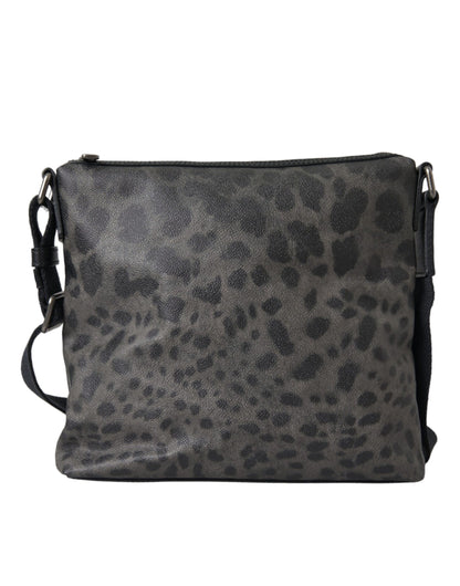 Dolce & Gabbana Gray Leopard PVC Leather Messenger Cross Body Bag