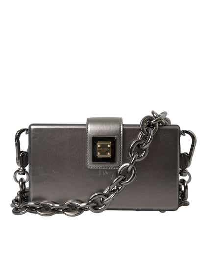 Dolce & Gabbana Metallic Gray Calfskin Leather DG BOX Shoulder Bag