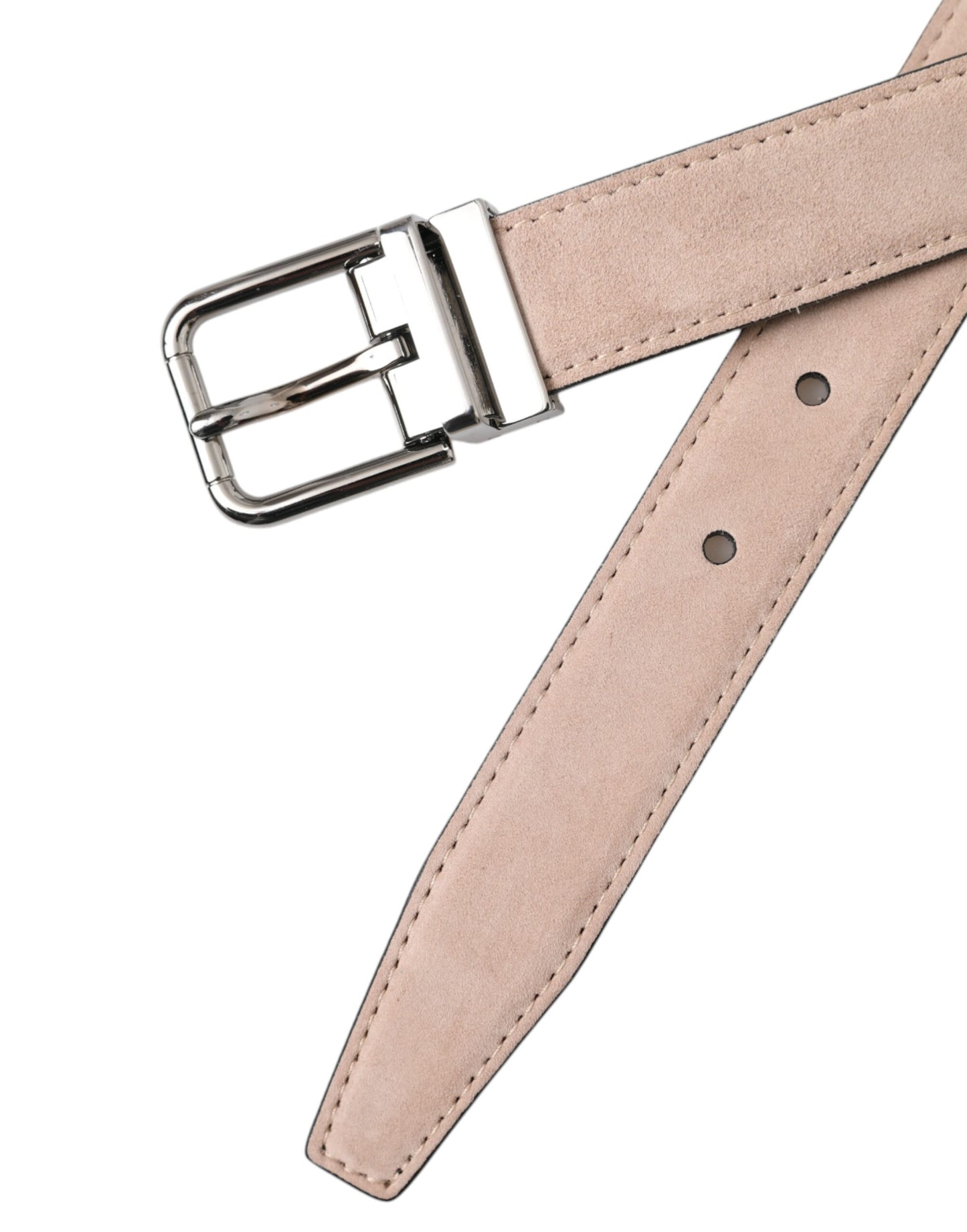 Dolce & Gabbana Beige Suede Leather Silver Buckle Belt Men