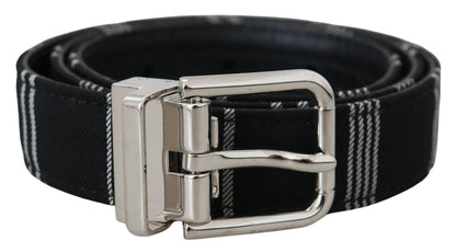 Dolce & Gabbana Black White Cotton Metal Silver Buckle Belt