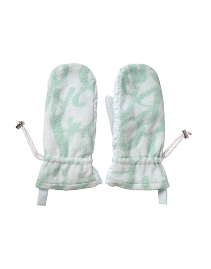 Dolce & Gabbana White Nylon Fleece Wrist Length Mitten Gloves