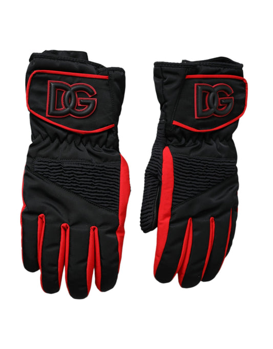 Dolce & Gabbana Black Red Nylon Wrist Length Gloves