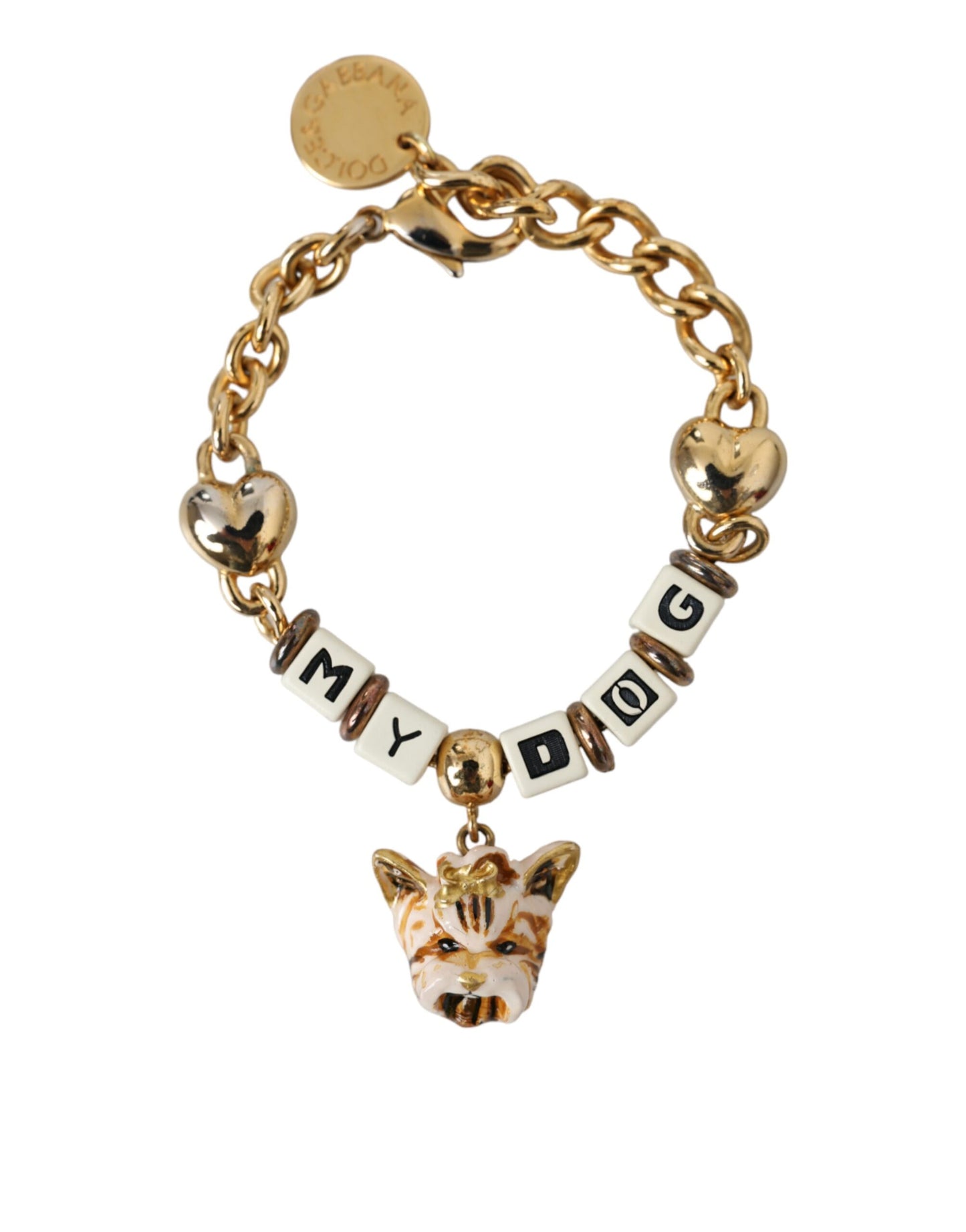 Dolce & Gabbana Gold Tone Brass Chain MY DOG Heart Bracelet