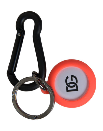 Dolce & Gabbana Red Orange Rubber DG Logo Round Metal Keyring Keychain