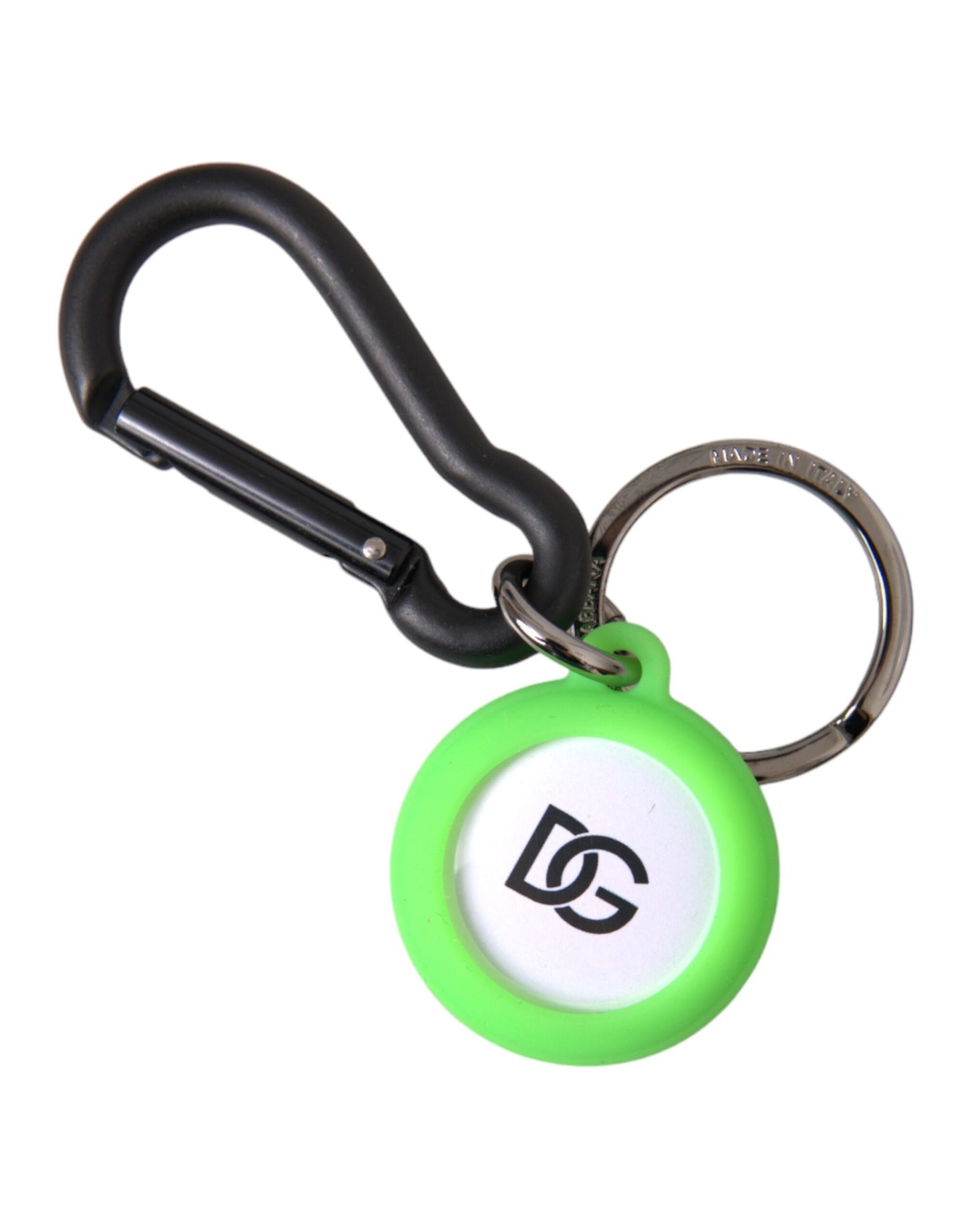 Dolce & Gabbana Green Rubber DG Logo Round Brass Metal Keyring Keychain