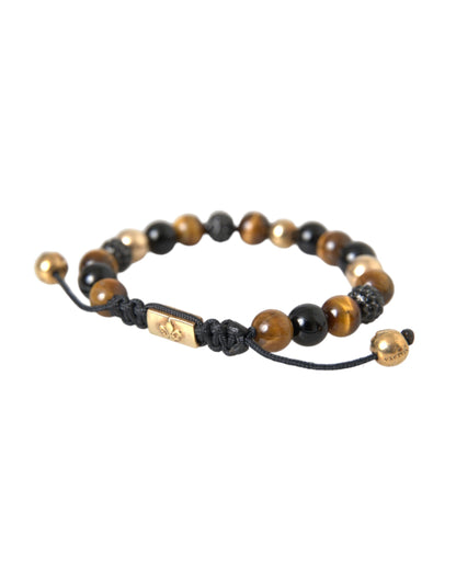 Nialaya CZ Ball Tiger Eye Stone Copper Beaded Men Bracelet