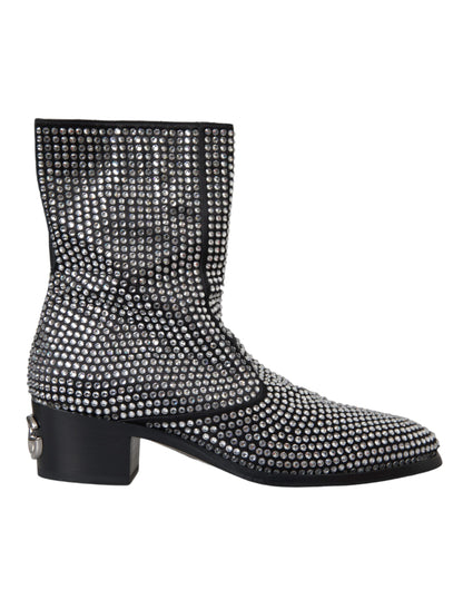 Dolce & Gabbana Black Rhinestone Crystal Chelsea Boots Shoes