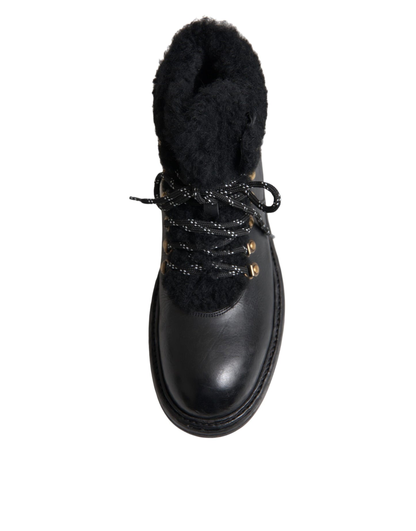 Dolce & Gabbana Black Leather Bernini Shearling Boots Shoes