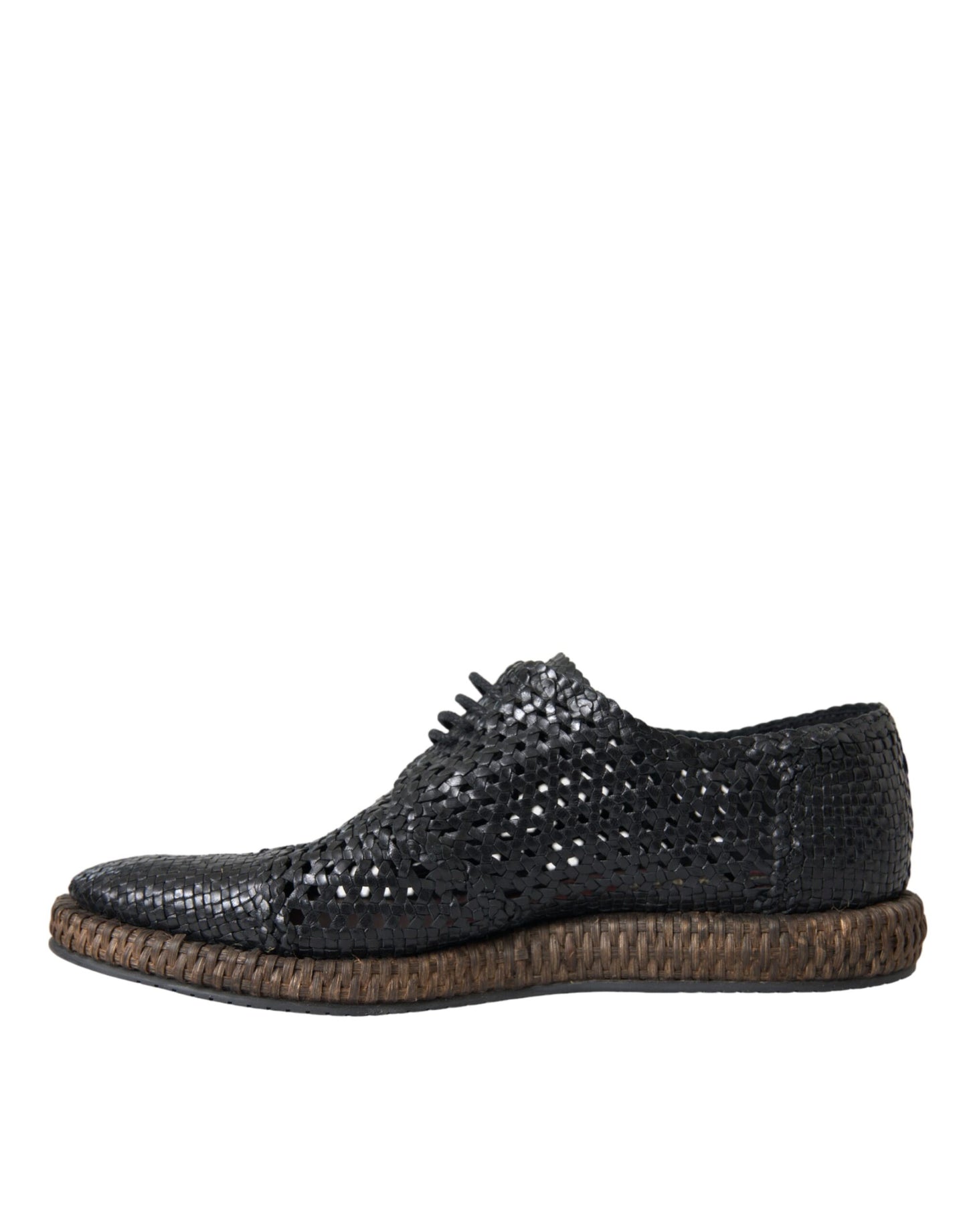 Dolce & Gabbana Black Woven Goat Leather Lace Up Derby Shoes