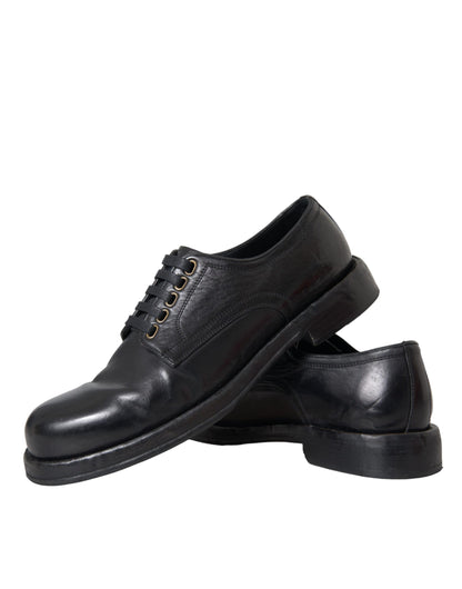 Dolce & Gabbana Black Horse Leather Derby Men Dress Shoes