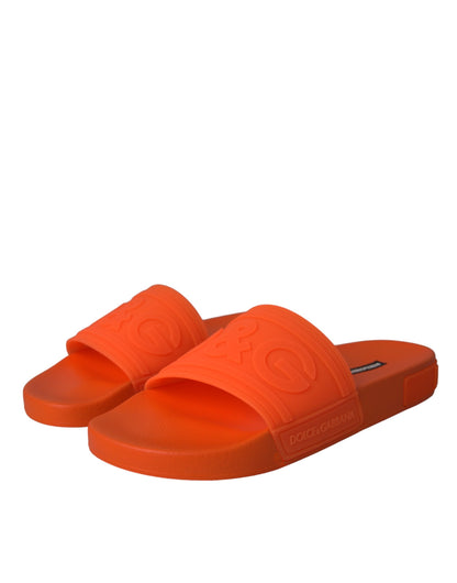 Dolce & Gabbana Orange Rubber Slides Sandals Beachwear Shoes