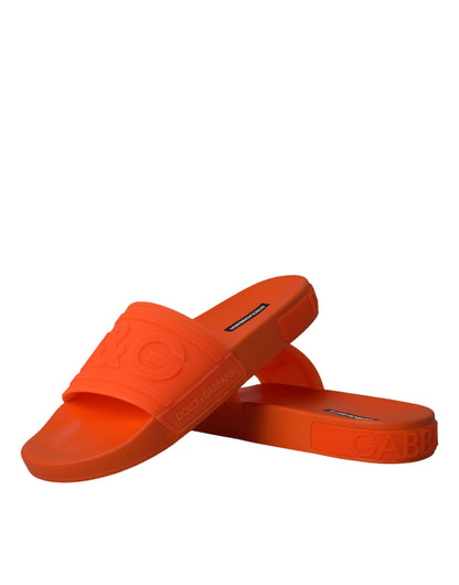 Dolce & Gabbana Orange Rubber Slides Sandals Beachwear Shoes