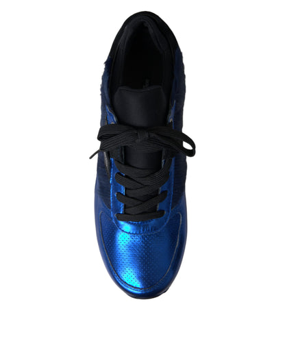 Dolce & Gabbana Blue Black Calf Hair Leather Sneakers Shoes