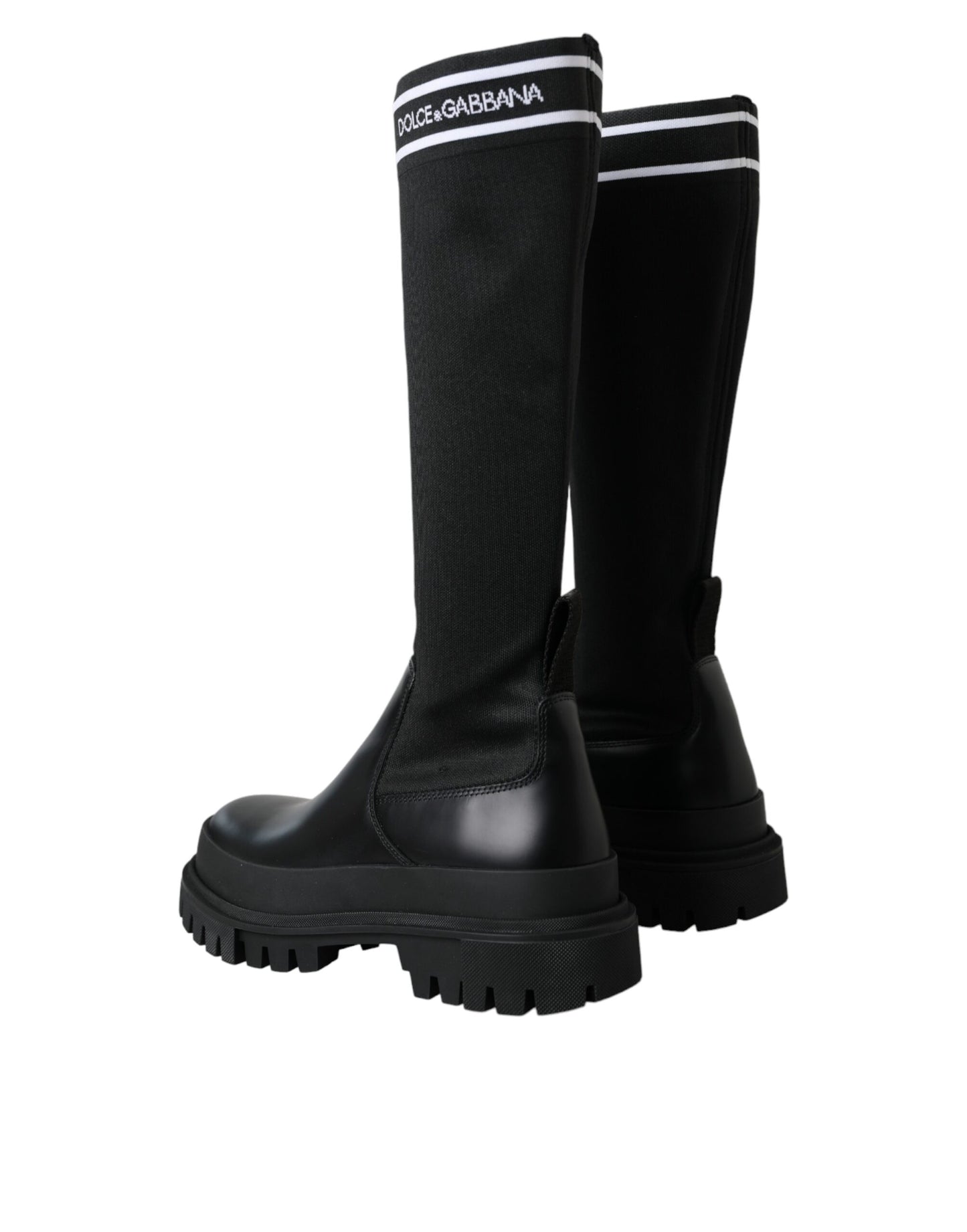 Dolce & Gabbana Black Leather Stretch Jersey Boots Shoes