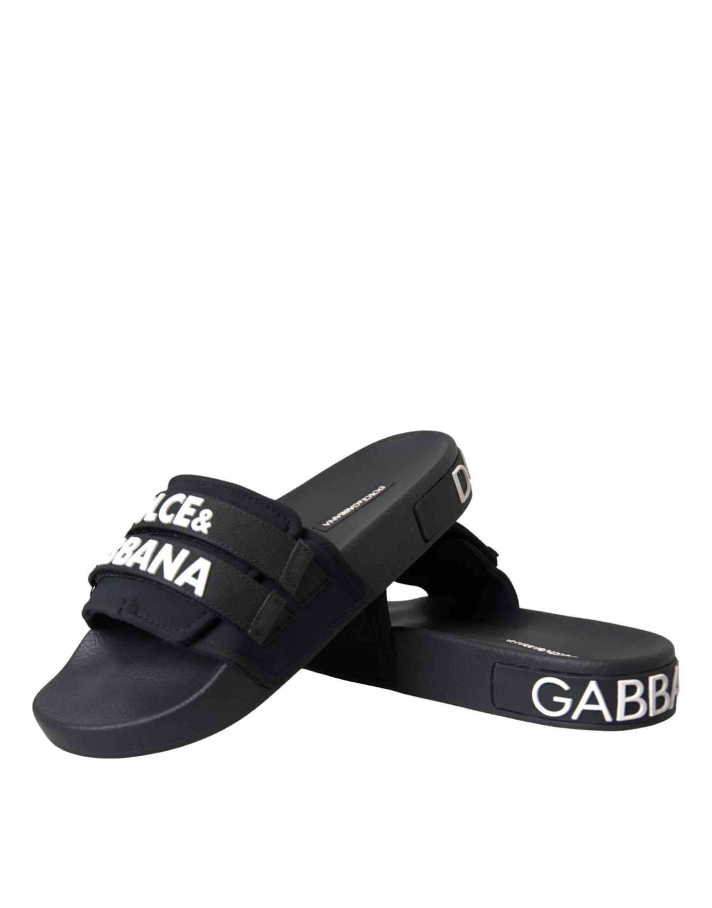 Dolce & Gabbana Black Logo Beachwear Flats Sandals Shoes