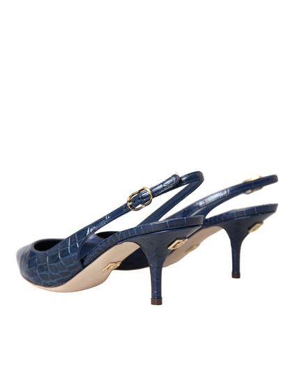 Dolce & Gabbana Dark Blue Croc Leather Slingbacks Shoes