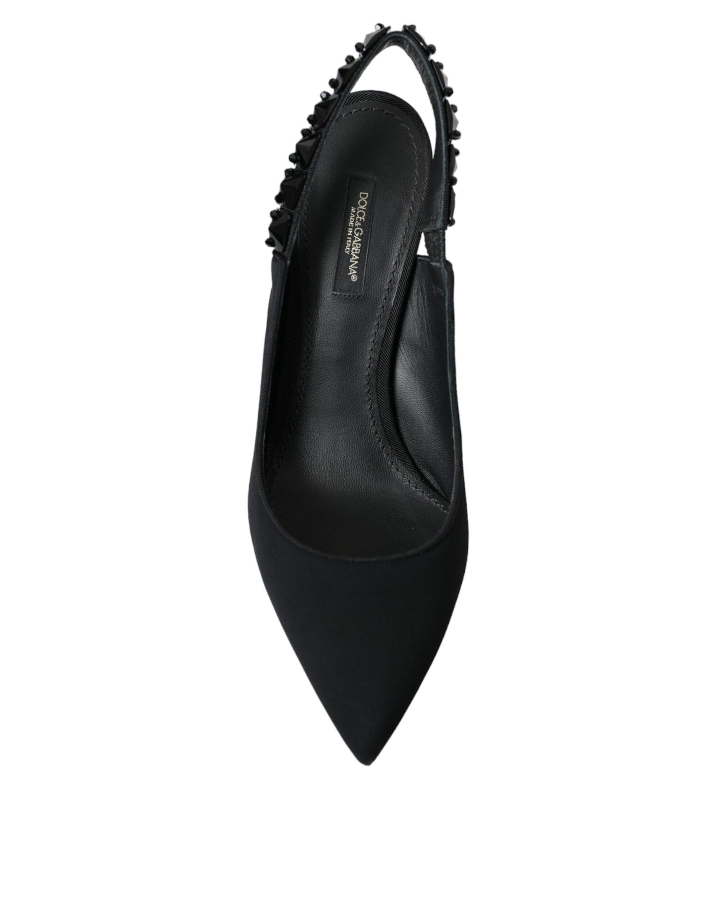 Dolce & Gabbana Black Crystal Charmeuse Slingbacks Shoes