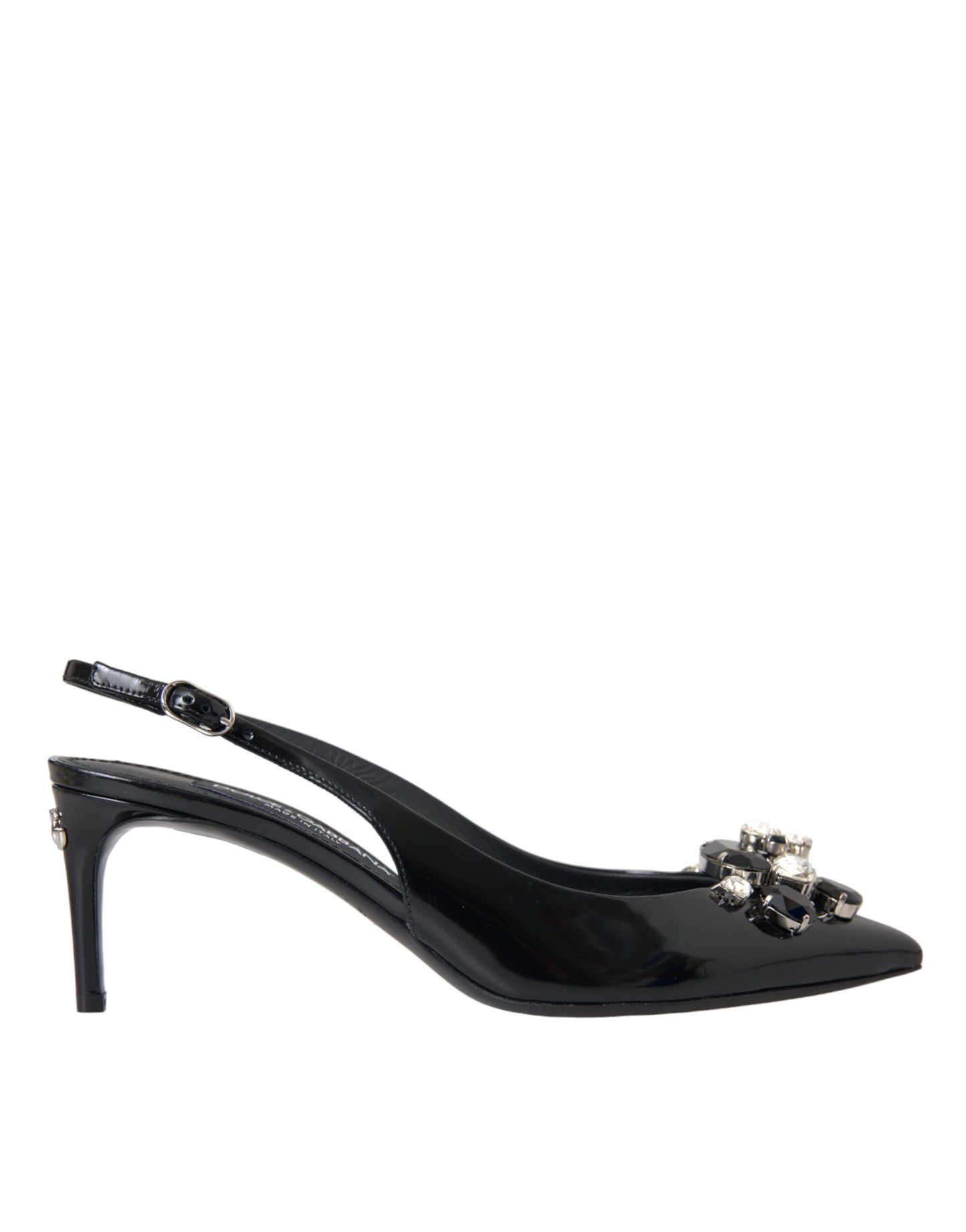 Dolce & Gabbana Black Patent Leather Crystal Slingback Shoes