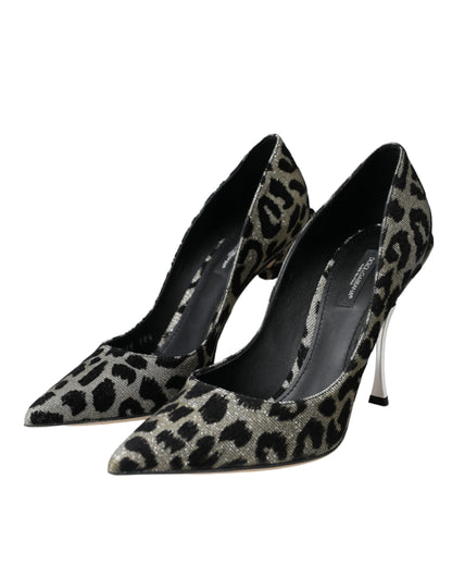 Dolce & Gabbana Silver Black Leopard Lurex Heels Pumps Shoes