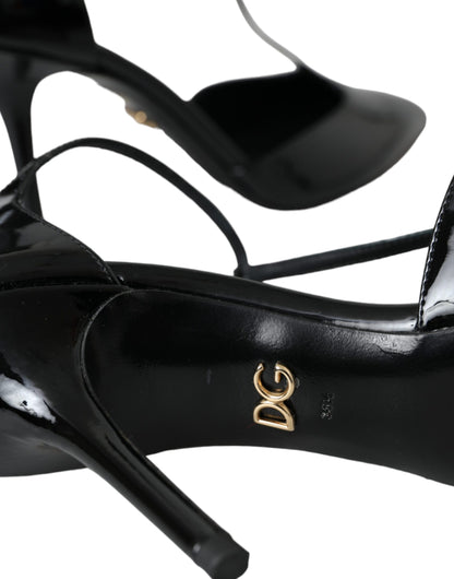 Dolce & Gabbana Black Patent Leather T-strap Heel Pumps Shoes