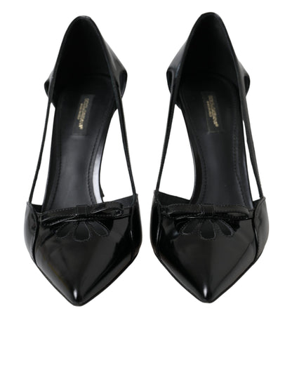 Dolce & Gabbana Black Calf Leather Pointed Heels Pumps Shoes