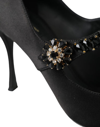 Dolce & Gabbana Black Mary Jane Crystal Heels Pumps Shoes