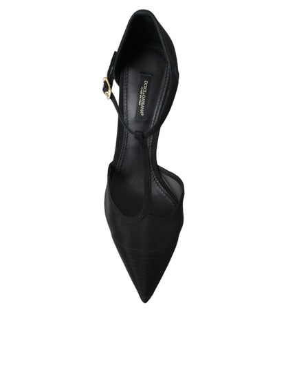 Dolce & Gabbana Black Mesh T-strap Stiletto Heel Pumps Shoes