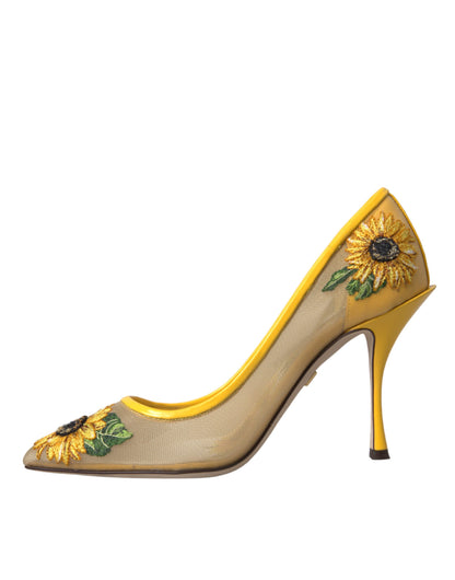 Dolce & Gabbana Yellow Sunflower Mesh Heels Pumps Shoes