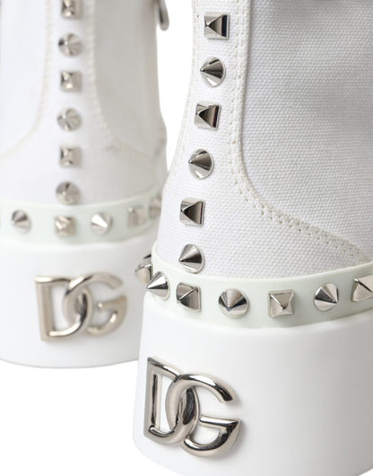 Dolce & Gabbana White Canvas Studded Sneakers Boots Shoes