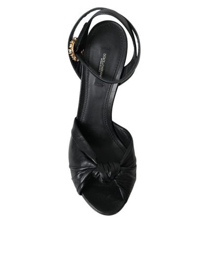 Dolce & Gabbana Black Leather Crystal Platform Sandals Shoes