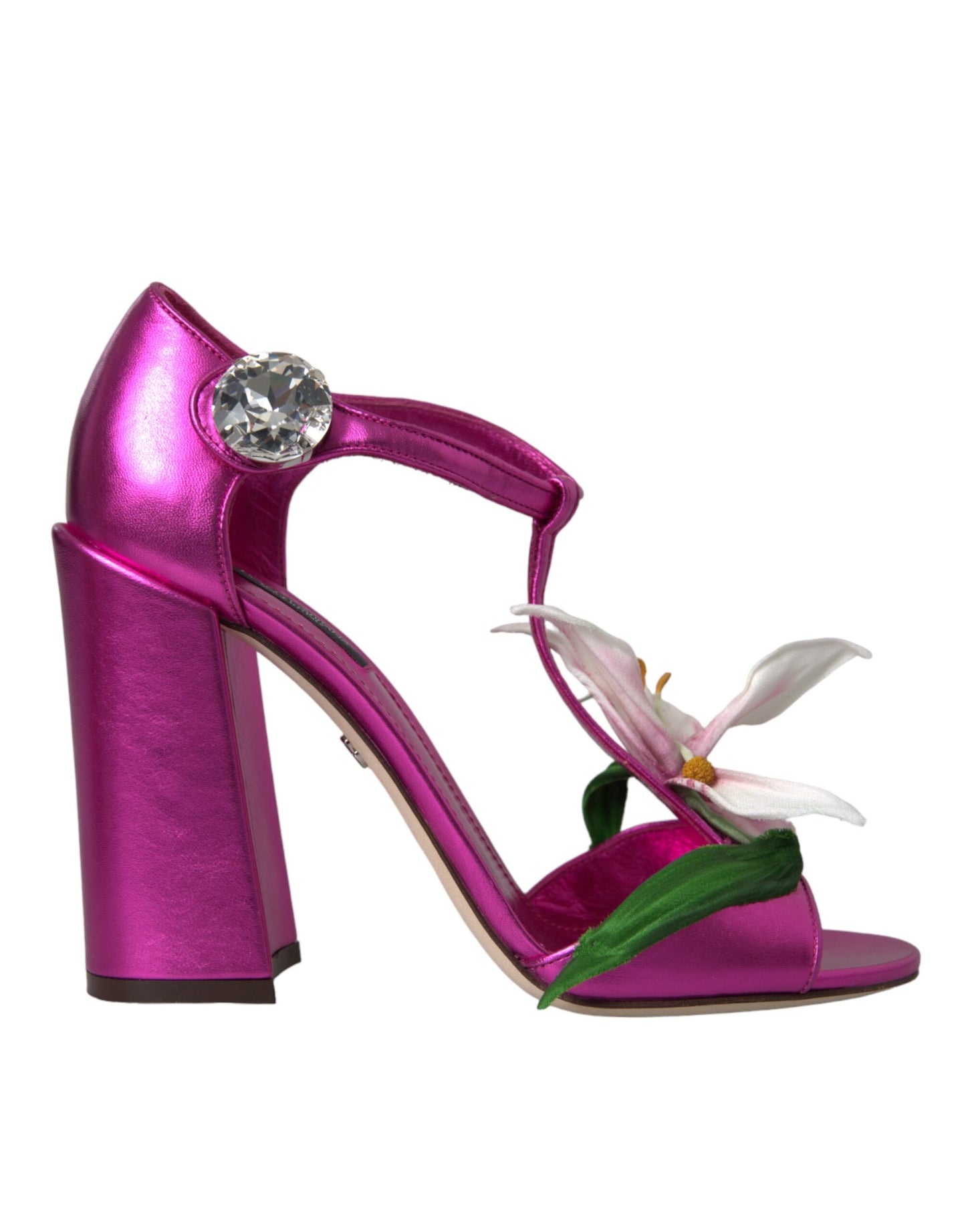 Dolce & Gabbana Fuchsia Flower Crystals Heels Sandals Shoes