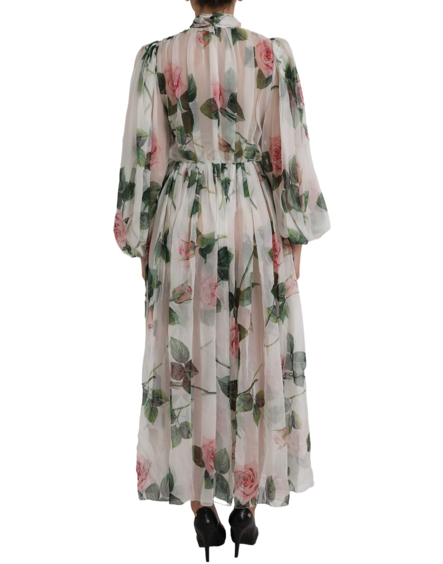 Dolce & Gabbana White Silk Floral Print Long Maxi Dress