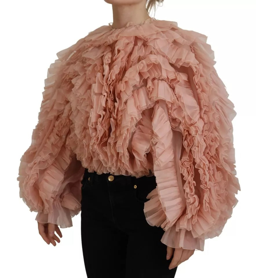 Dolce & Gabbana Pink Ruffles Long Sleeves Pullover Sweater