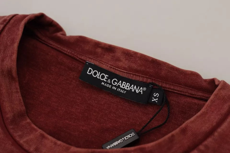 Dolce & Gabbana Maroon Printed Crewneck Tee Cotton T-shirt