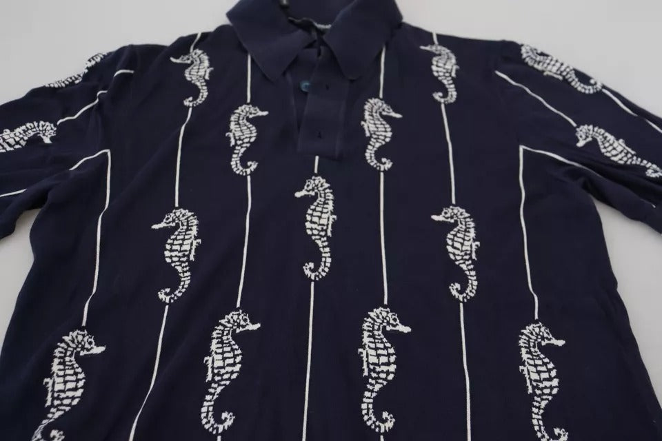 Dolce & Gabbana Dark Blue Sea Horse Collared Polo T-shirt