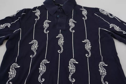 Dolce & Gabbana Dark Blue Sea Horse Collared Polo T-shirt